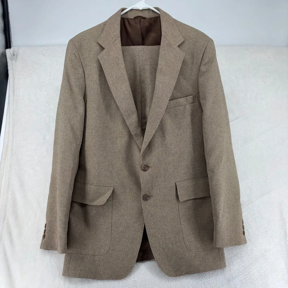 Vintage Levis Action Suit Mens 40L Tan Brown 2 Piece Blazer Trousers 33x32